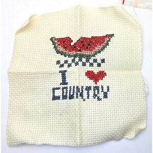 I Love Country Watermelon Cross Stitch Completed 5x5 Fabric Project Decor